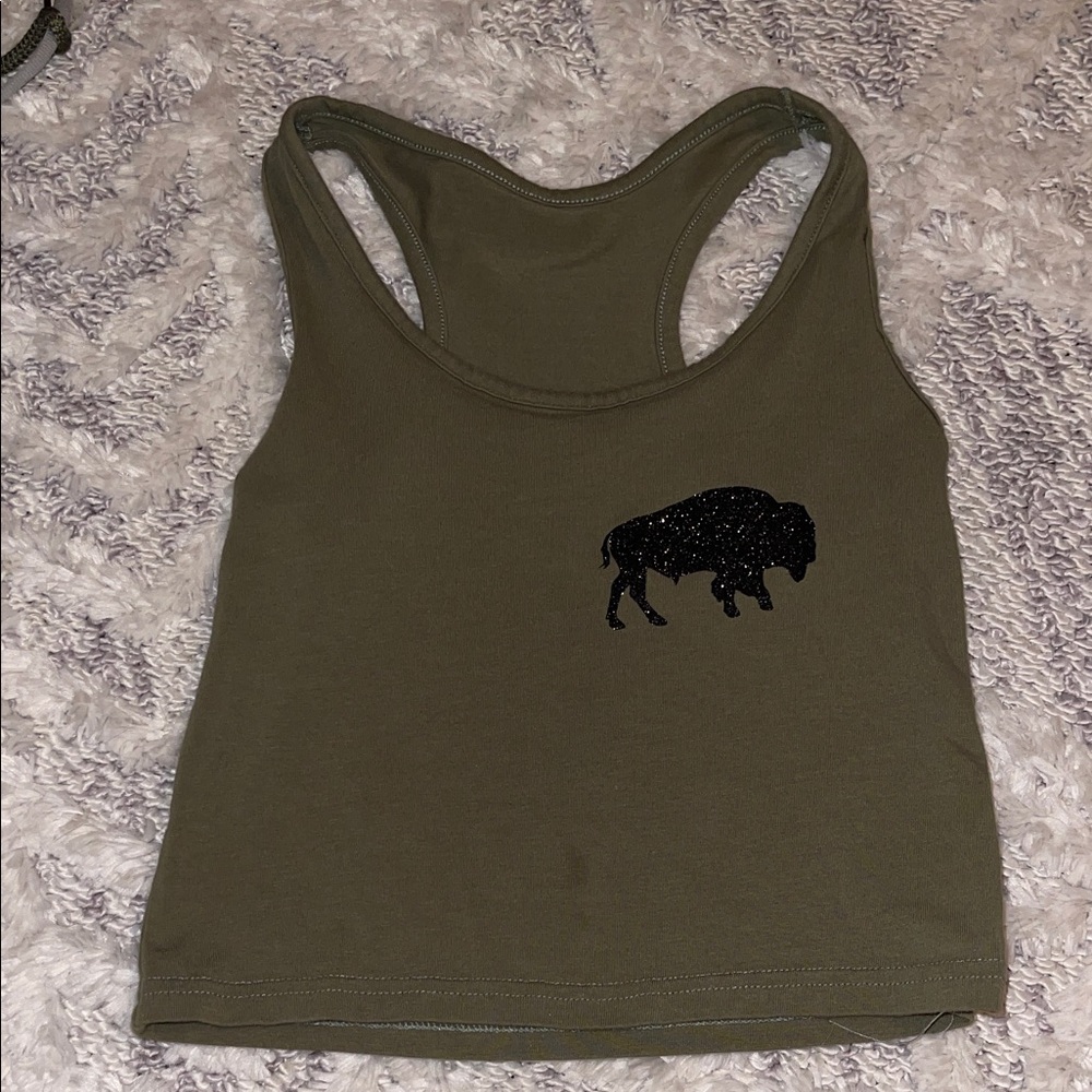 Olive Green Tank Top with Sparkly Black Buffalo